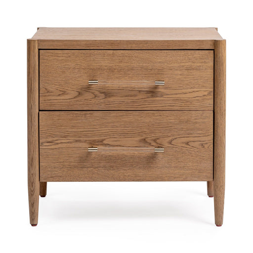 Classic Home Alisen 2 Drawer Nightstand in Napa Grove finish, accent piece with wood grain and modern design, shown with drawers closed.