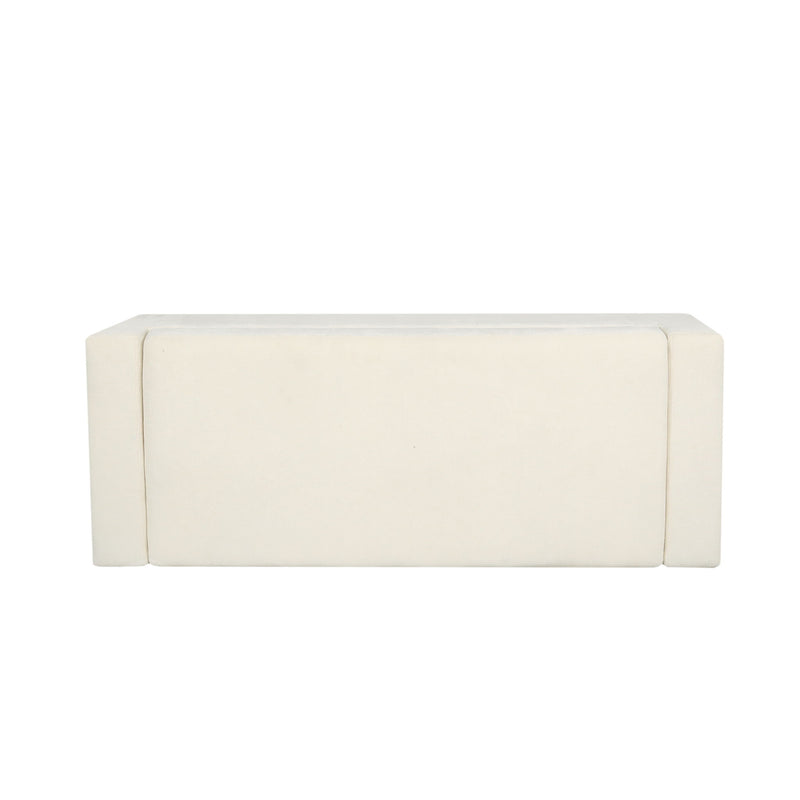 Noble House textured fabric ottoman bench with hinged lid, showing plush upholstery and sturdy wooden legs.