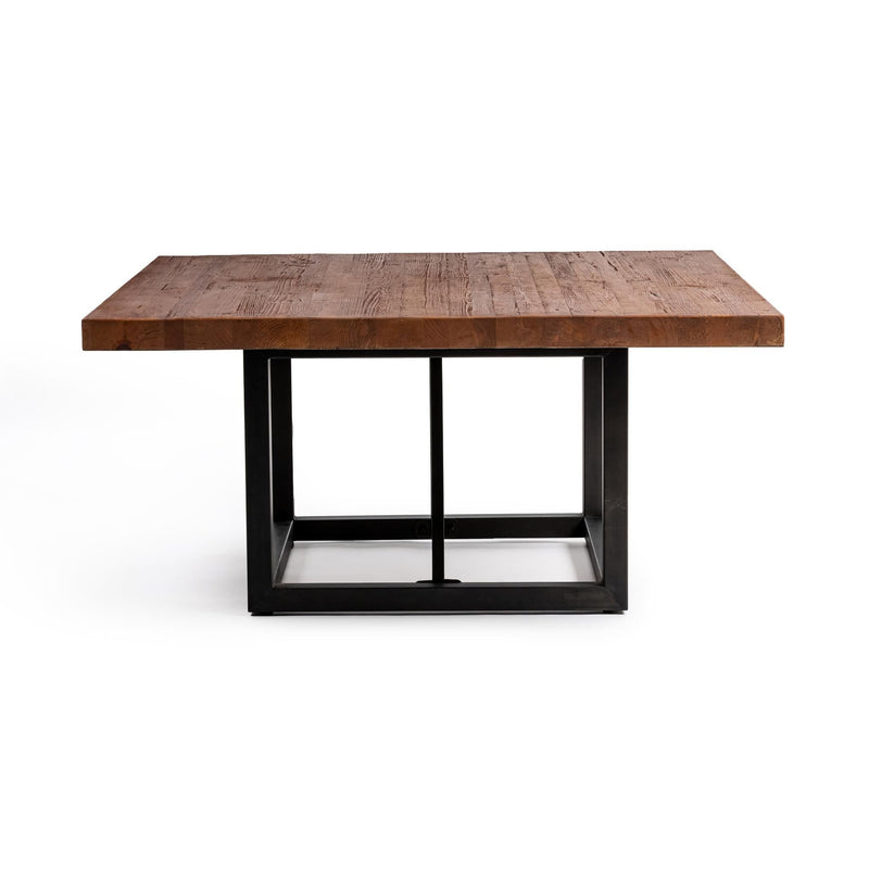 Messina dining table by Classic Home with a brown tabletop and black legs, stylishly set for a modern dining space.