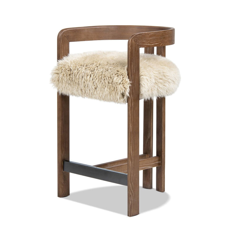Jennifer Taylor Home Millwick low back counter stool with wooden legs and upholstered seat, ideal for kitchen counters.