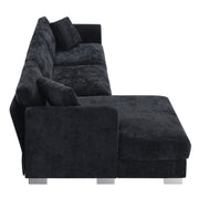 Luxe & Co. modern cloud L-shaped sectional sofa with oversized chaise, four seats, and two decorative pillows in a stylish living room setup.