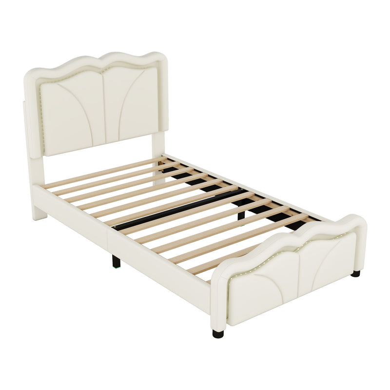 Upholstered Platform Bed & Curve Shaped And Height Adjustable Headboard, LED Light Strips - R&R Furniture Gallery (Fountain Valley, CA)