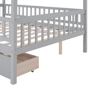 DreamHaus house bed with two built-in storage drawers, child-friendly design, sturdy wooden frame, and cozy house-shaped headboard.