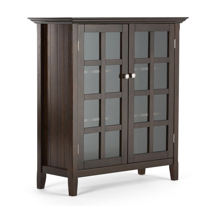 Handcrafted Acadian medium storage cabinet by Simpli-Home, featuring a natural wood finish and classic accent cabinet design.