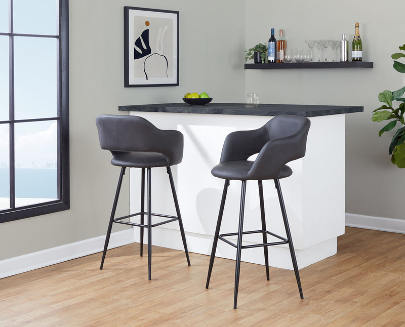 Set of two Lumi Source Margarite contemporary barstools with sleek design and wooden legs, ideal for modern kitchen or bar areas.