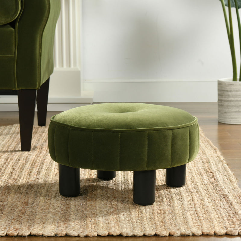 Riley - Round Footstool Ottoman - Olive Green - R&R Furniture Gallery (Fountain Valley, CA)