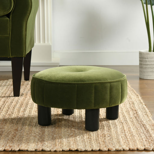 Riley - Round Footstool Ottoman - Olive Green - R&R Furniture Gallery (Fountain Valley, CA)