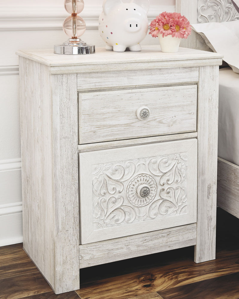 Paxberry - Two Drawer Night Stand - Whitewash - R&R Furniture Gallery (Fountain Valley, CA)
