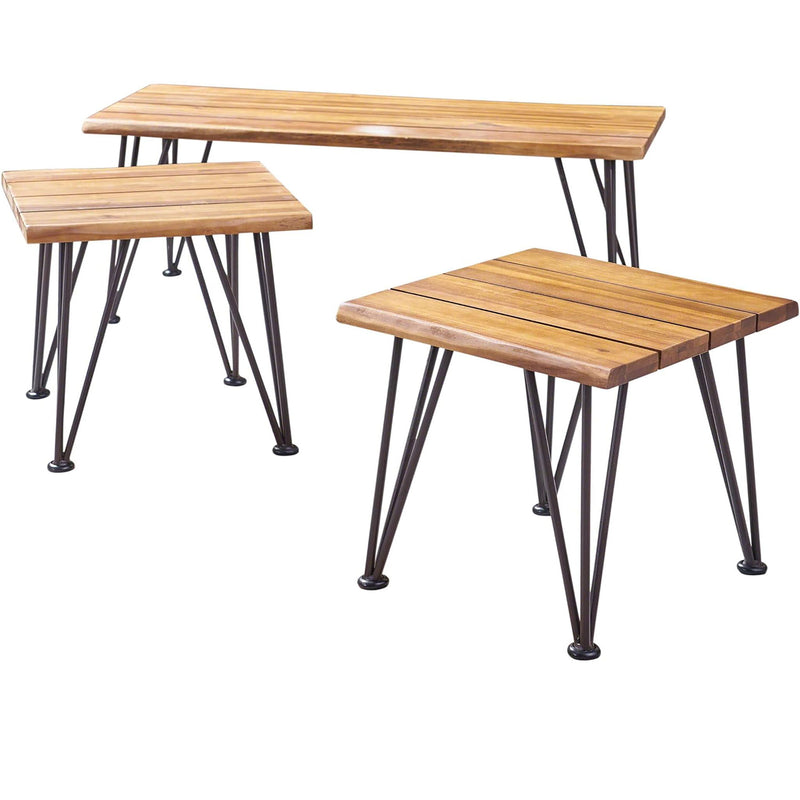 Zion - Outdoor Industrial Iron And Coffee Table - Teak - R&R Furniture Gallery (Fountain Valley, CA)
