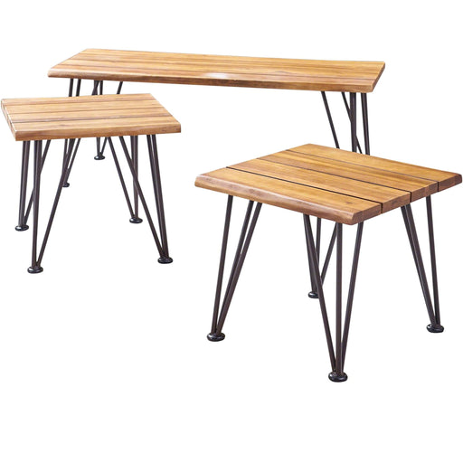 Zion - Outdoor Industrial Iron And Coffee Table - Teak - R&R Furniture Gallery (Fountain Valley, CA)