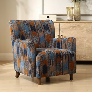 Lainey - Upholstered Ikat Armchair - Blue / Brown / Orange