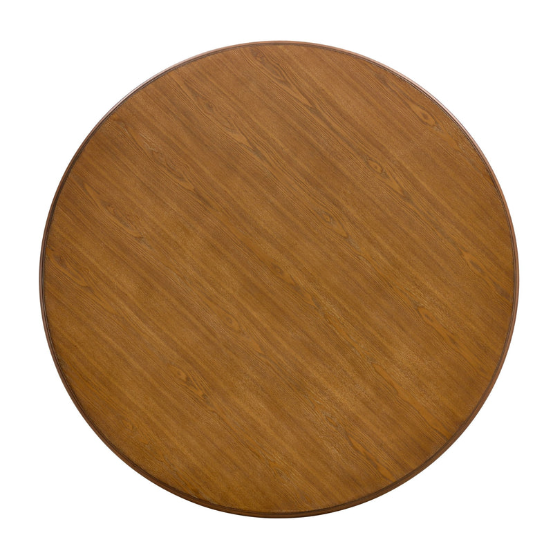 Mid Century Modern Round Dining Table With Metal Legs And Open Shelf - R&R Furniture Gallery (Fountain Valley, CA)
