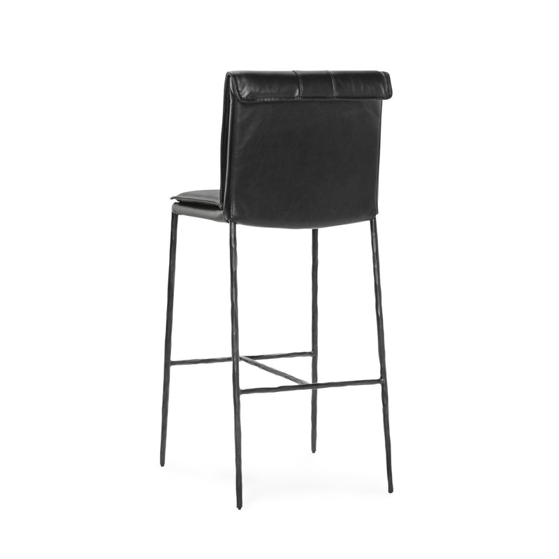 Classic Home Mayer bar stool with a sleek wooden seat and metal legs, designed for bar height seating between 28 and 30 inches.