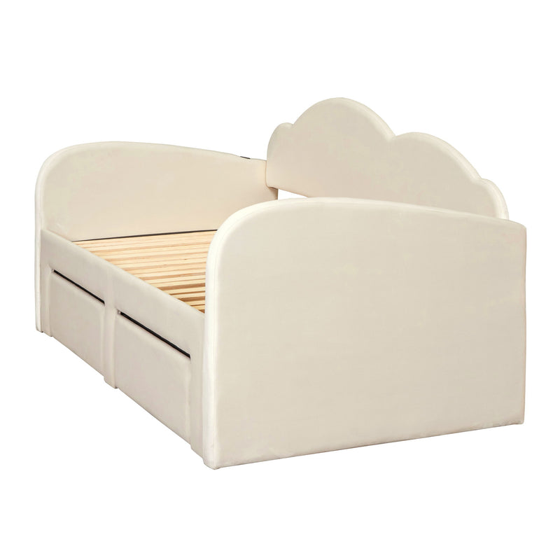 Upholstered Daybed With Cloud-Shaped Backrest, Trundle & 2 Drawers And USB Ports - R&R Furniture Gallery (Fountain Valley, CA)