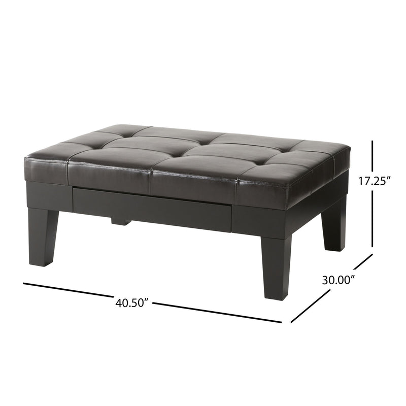 Chatham - Ottoman With Drawer Leather Storage Solution - Dark Coffee - R&R Furniture Gallery (Fountain Valley, CA)