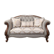 Miyeon - Loveseat With 3 Pillows - Fabric & Cherry - R&R Furniture Gallery (Fountain Valley, CA)