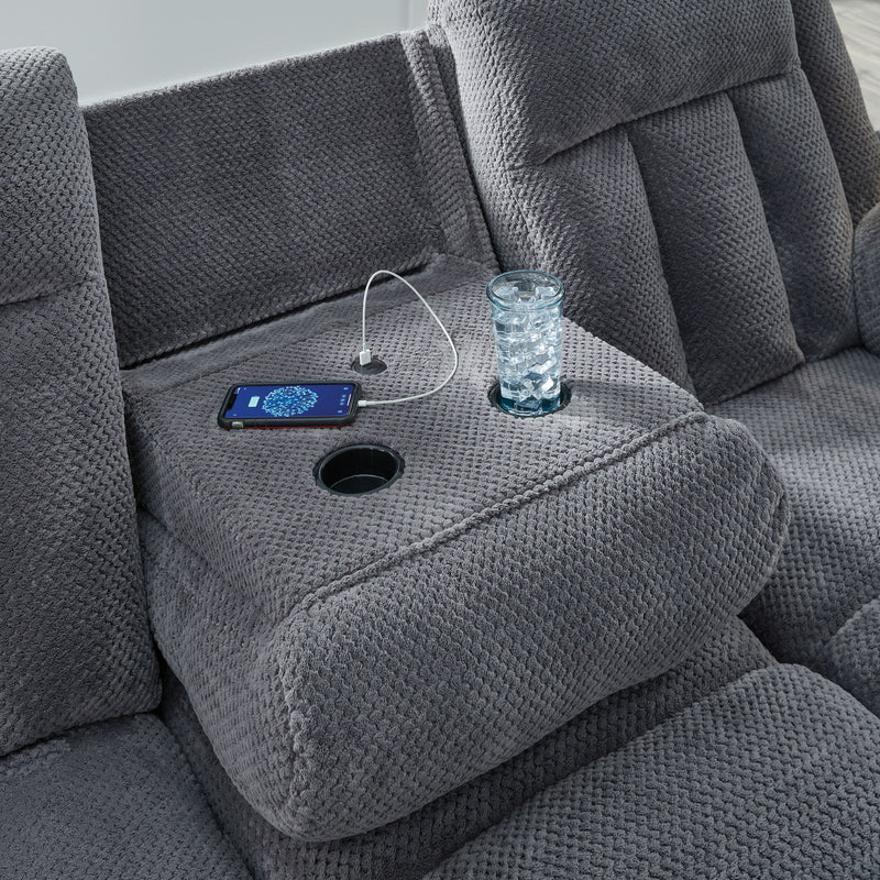 Observation - Reclining Power Sofa With Drop Down Table - Steel - R&R Furniture Gallery (Fountain Valley, CA)