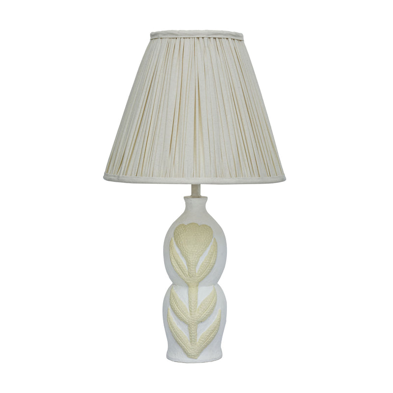 Cream Edith curved papier mache flower pleated table lamp by TOV Furniture, showcasing its sculptural floral design and elegant shape.