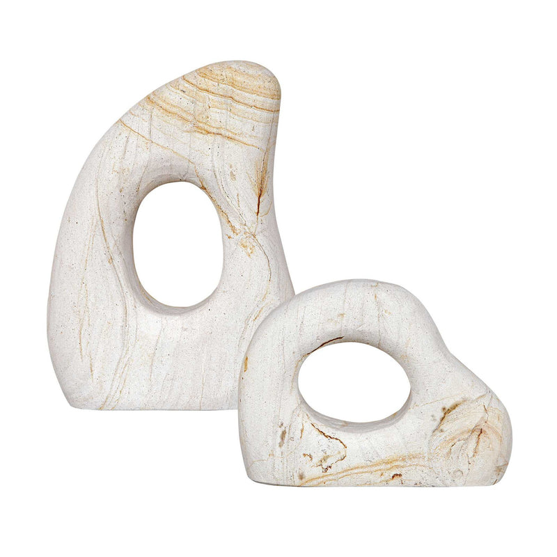 Stone Flow - Outdoor Sculptures (Set of 2) - Brown / White