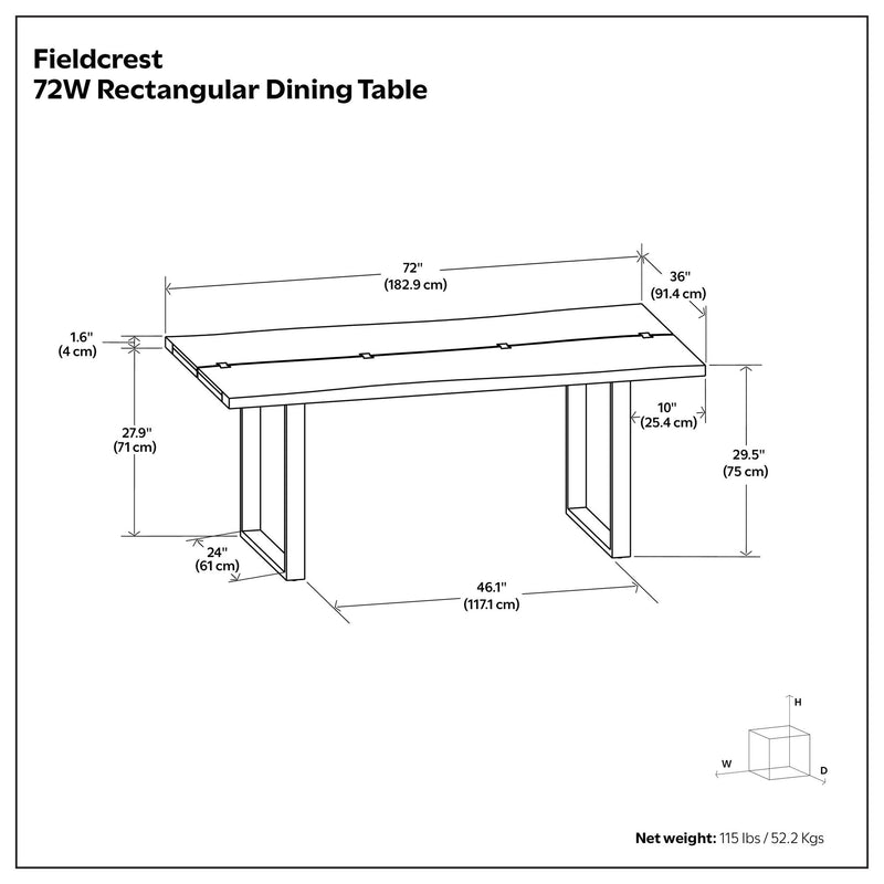 Handcrafted Fieldcrest dining table by Simpli-Home with a wooden surface and sturdy legs, ideal for dining rooms.