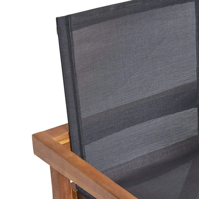 Set of two Noble House Belfast dining chairs with acacia wood frames and cushioned seats, perfect for modern dining rooms.
