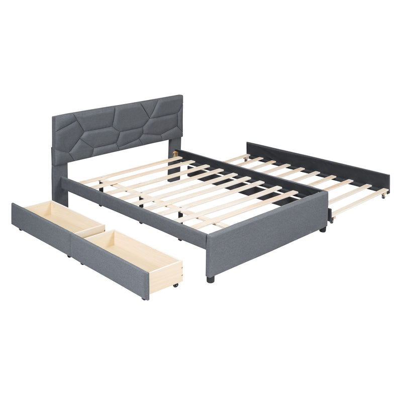 Upholstered Platform Bed With Brick Pattern Headboard And Twin Long Size Trundle - R&R Furniture Gallery (Fountain Valley, CA)