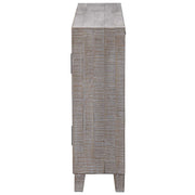 White washed Adalind accent cabinet by Uttermost with sleek design and storage drawers, ideal for a stylish living space.