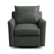 Classic Home Olivia swivel chair with cushioned seat and backrest, featuring a sleek wooden base and modern design.