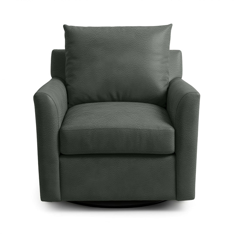 Classic Home Olivia swivel chair with cushioned seat and backrest, featuring a sleek wooden base and modern design.