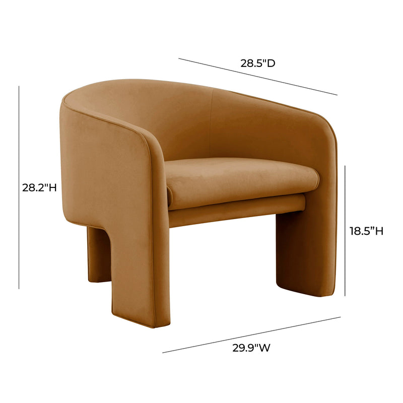 TOV Furniture Marla velvet accent arm chair with plush upholstery and modern design, featuring a cozy, stylish seating option.