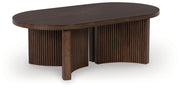 Korestone - Oval Cocktail Table - Dark Brown - R&R Furniture Gallery (Fountain Valley, CA)