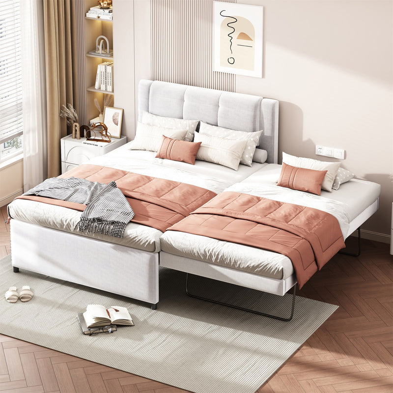 Upholstery Platform Bed With Trundle, Trundle Can Be Flat Or Erected - R&R Furniture Gallery (Fountain Valley, CA)