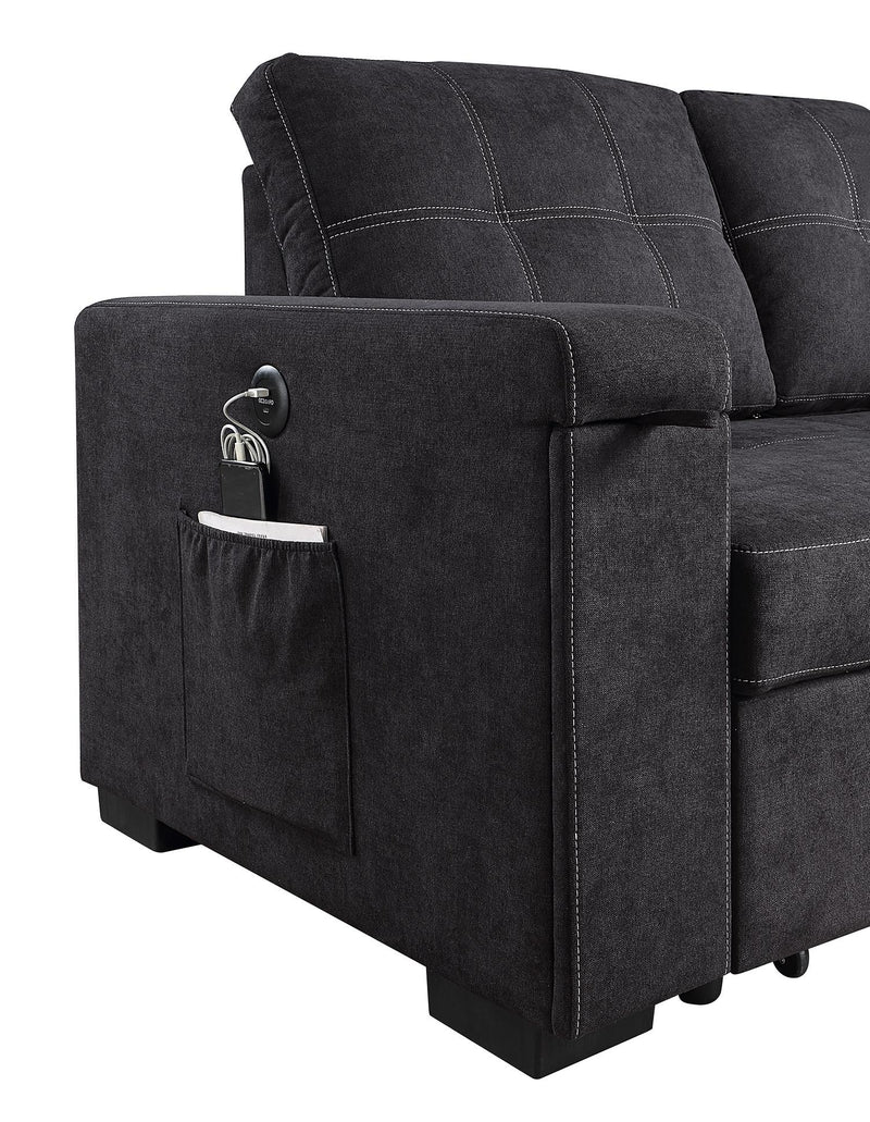 Toby - Woven Fabric Reversible Sleeper Sectional Sofa With Storage Chaise Cup Holder Charging Ports And Pockets - R&R Furniture Gallery (Fountain Valley, CA)