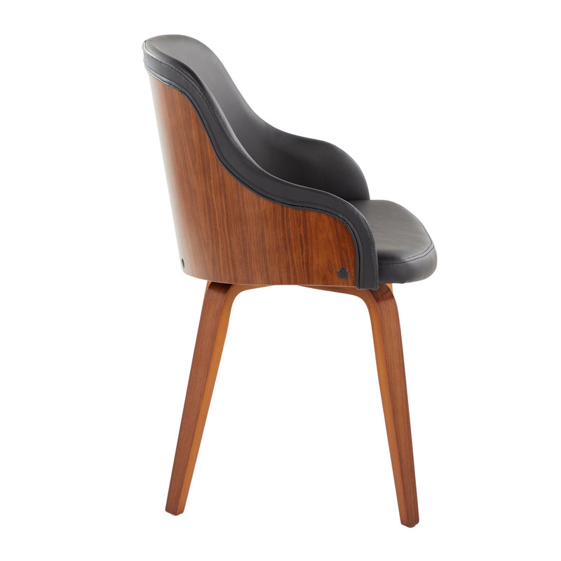 Lumi Source Bacci mid-century modern arm dining chair with wooden legs and upholstered seat and back for stylish dining room decor.
