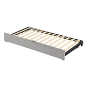 Twin size upholstered daybed with pop-up trundle from Halcyon Home, featuring a cushioned headboard and sleek frame.