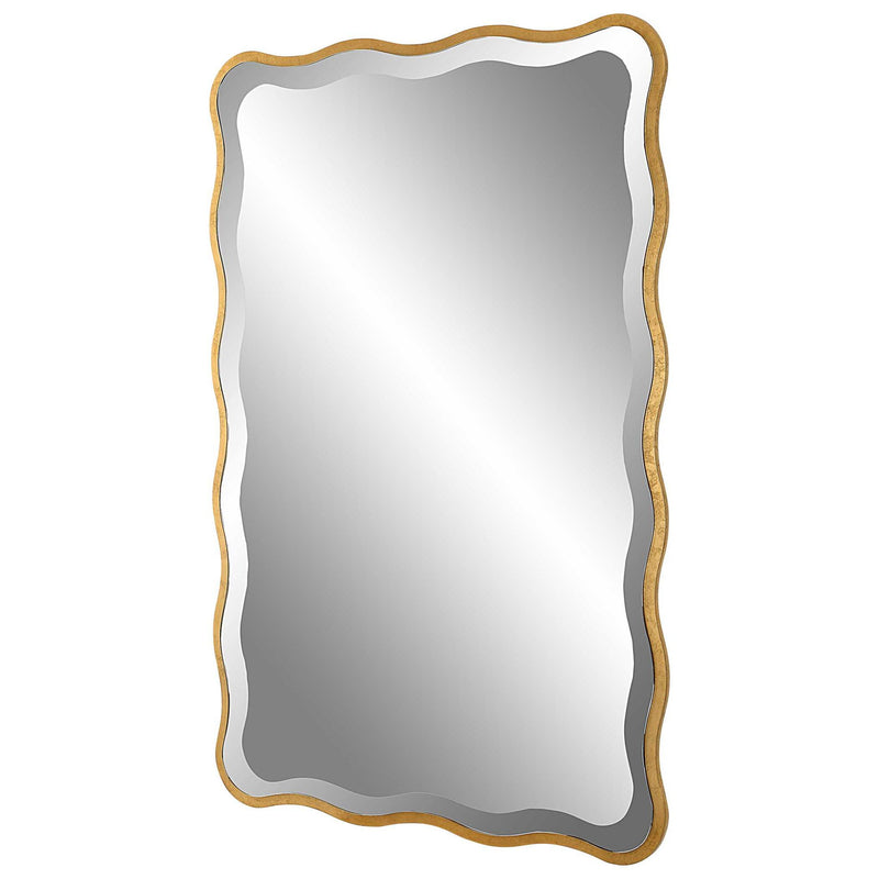 Gold Aneta scalloped accent mirror by Uttermost with a decorative, scalloped edge design.