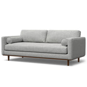 Simpli-Home Morrison upholstered stationary sofa with plush fabric and wide armrests, perfect for living room seating.