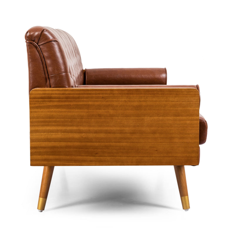 Adelaide - Mid Century Modern Tufted Sofa With Rolled Accent Pillows - Light Brown - R&R Furniture Gallery (Fountain Valley, CA)