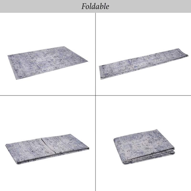 Maval - 4' X 6' Area Rug Washable - Blue / Cream - R&R Furniture Gallery (Fountain Valley, CA)