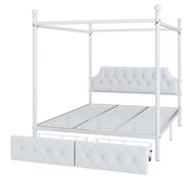 Queen Size Canopy Platform Bed With Upholstered Headboard And 2 Storage Drawers - White - R&R Furniture Gallery (Fountain Valley, CA)