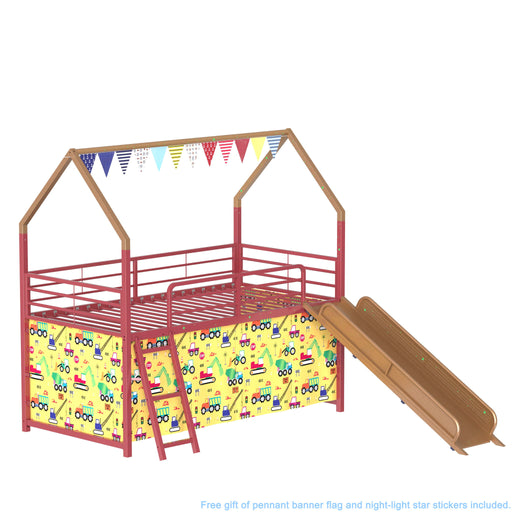 Jack - House Loft Bed With Slide And Curtain Set - R&R Furniture Gallery (Fountain Valley, CA)