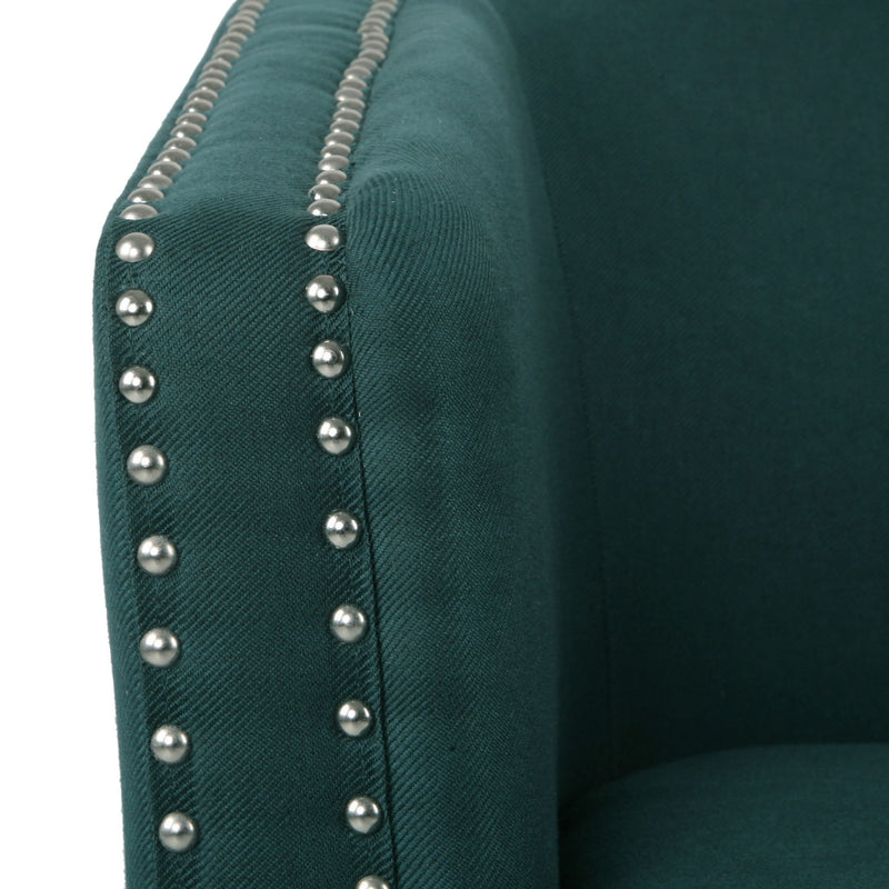 Modern upholstered Noble House swivel club chair with nailhead trim, featuring a rounded back and cushioned seat for comfortable seating.