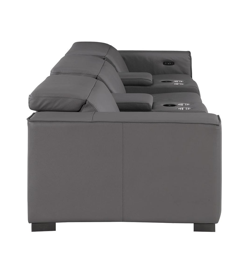 1208 - Leather Sofa With 3 Power Recliners And Two Storage Consoles