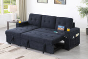 Ashlyn II - 84"W Woven Fabric Reversible Sleeper Sectional Sofa with Storage Chaise - R&R Furniture Gallery (Fountain Valley, CA)