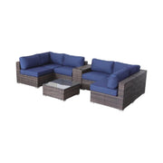 Elegant 4 Person Wicker Patio Seating Set With Cushions And Glass Top Table - R&R Furniture Gallery (Fountain Valley, CA)