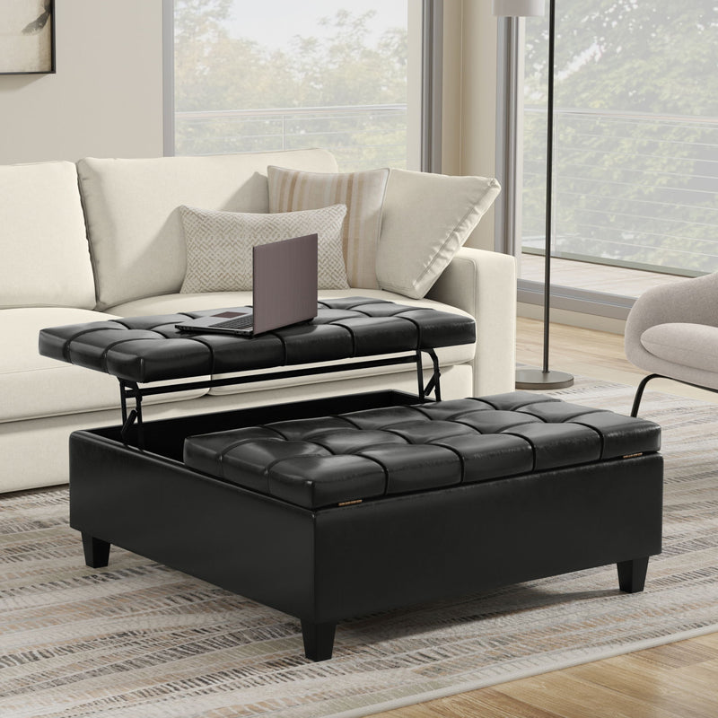 Harrison - Large Square Coffee Table Storage Ottoman - Black - R&R Furniture Gallery (Fountain Valley, CA)