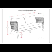 Slate gray outdoor sofa from the Santiago collection by Simpli-Home, featuring plush cushions and a sturdy frame.