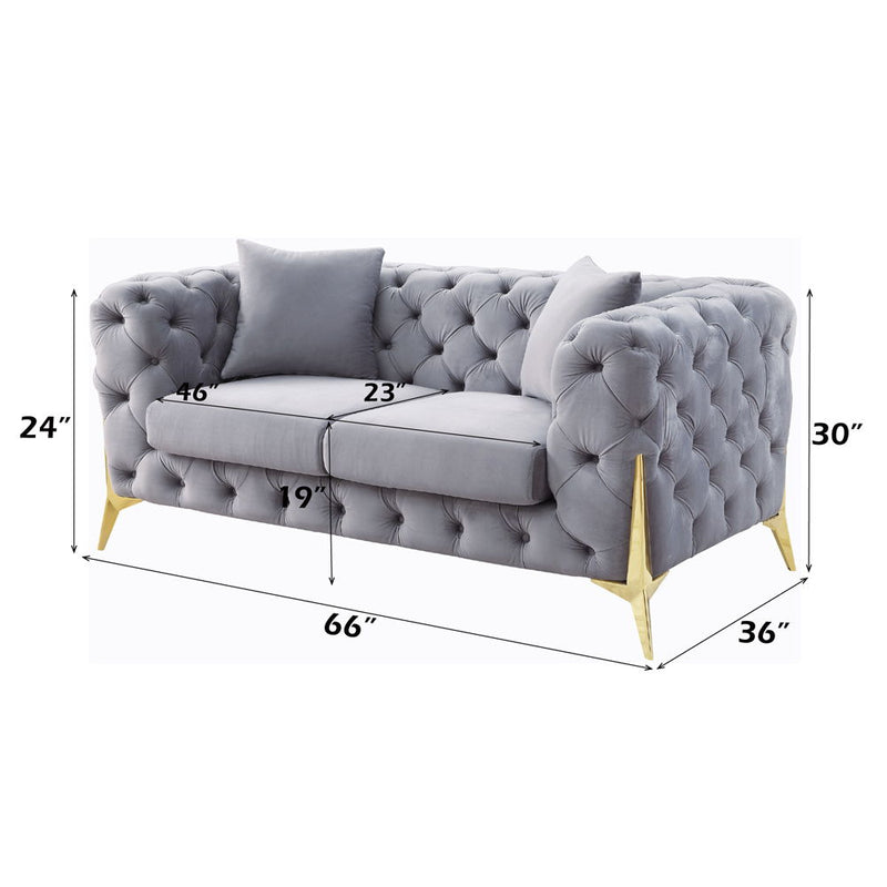 Jelanea - Loveseat With 2 Pillows - Gray Velvet & Gold - R&R Furniture Gallery (Fountain Valley, CA)