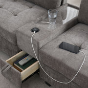 Sectional With Acrylic Table Top U Shaped Couch Set With 2 Consoles USB Charger, Storage Drawers And Pockets Movable Ottoman Tufted Sofa - R&R Furniture Gallery (Fountain Valley, CA)