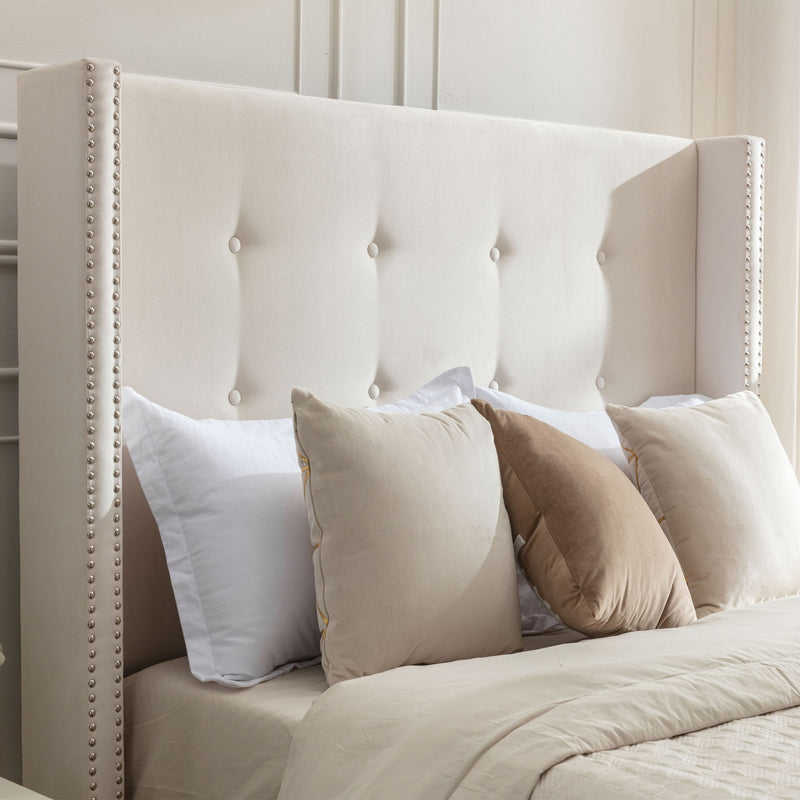 Peyton - Upholstered Bed With 54" High Headboard, Traditional Hand Buttoned Tufting - R&R Furniture Gallery (Fountain Valley, CA)